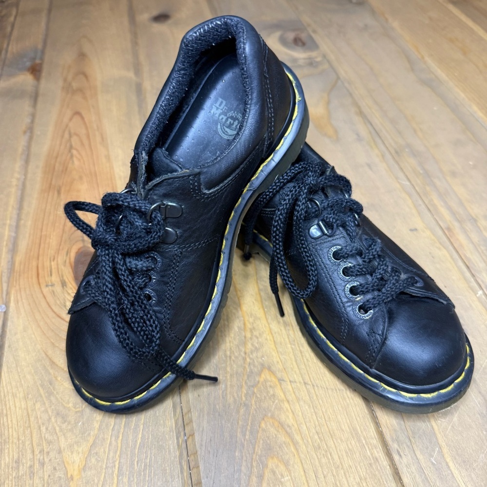Dr. Martens Black Leather Shoes with Yellow Accents